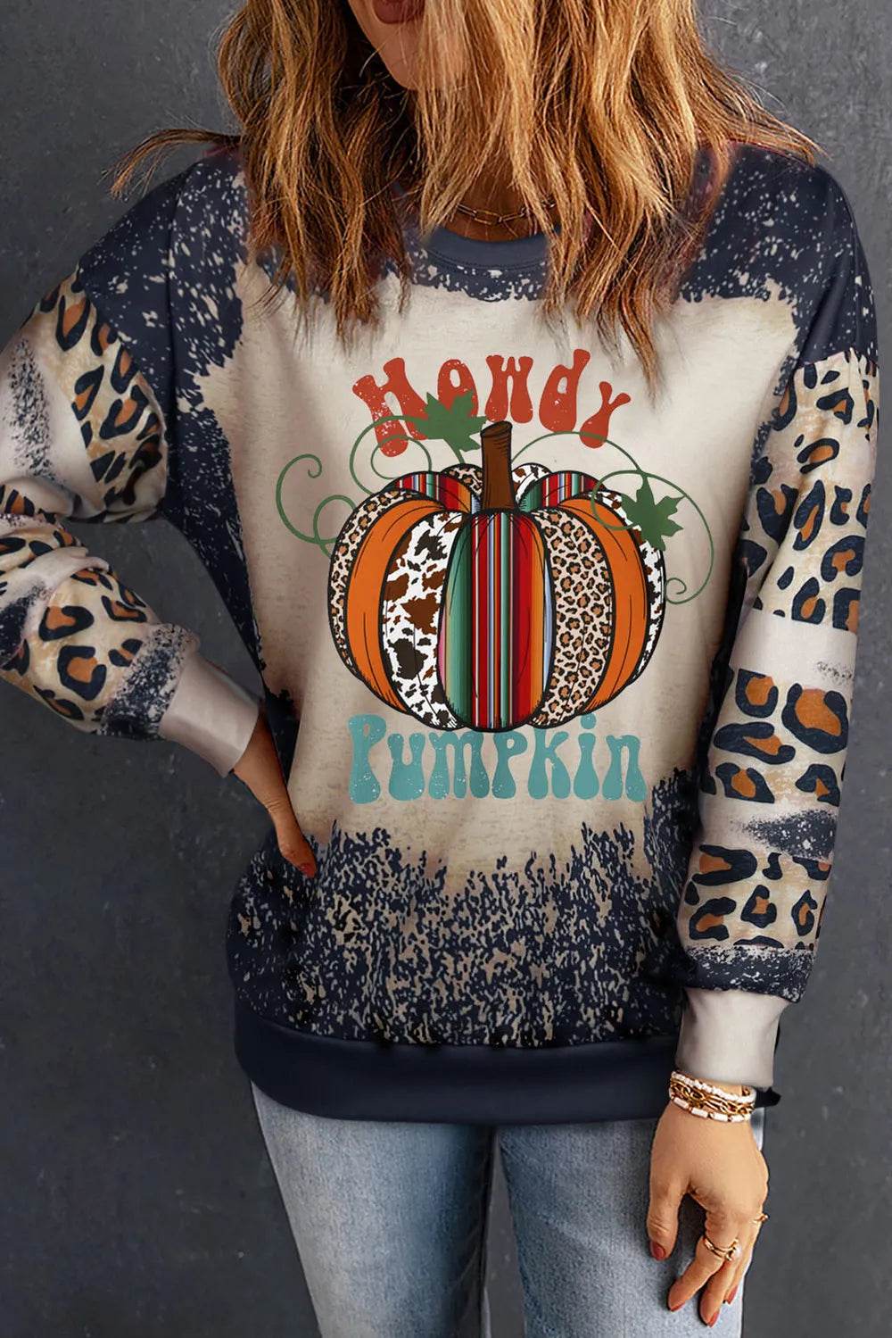 Pumpkin Graphic Long Sleeve Sweatshirt - ELY VESSA LLC