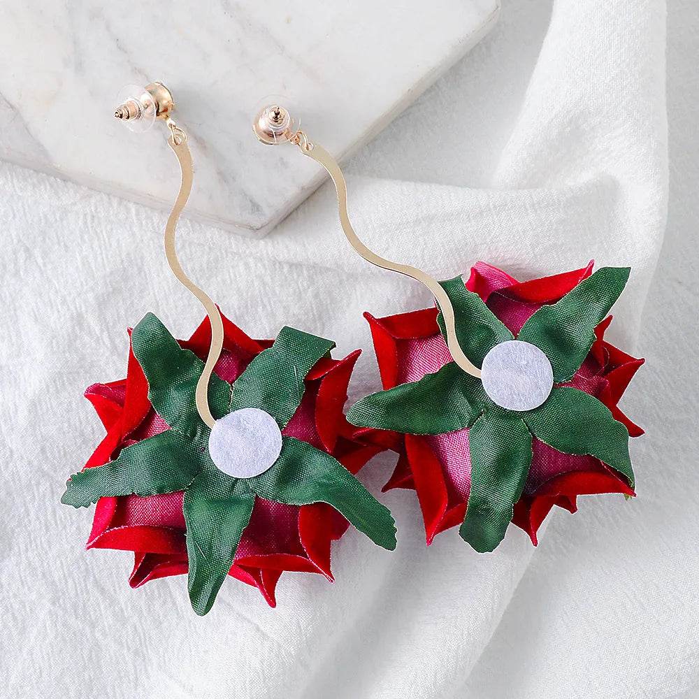Alloy Rose Dangle Earrings - ELY VESSA LLC
