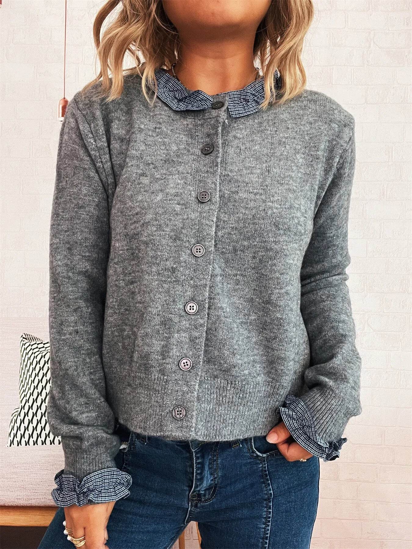 Button Up Long Sleeve Cardigan - ELY VESSA LLC