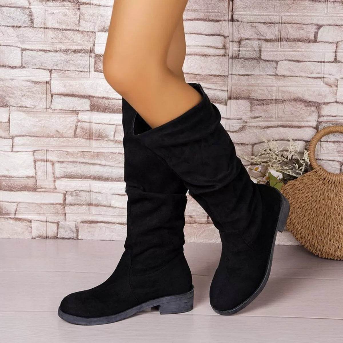 Round Toe Block Heels Boots - ELY VESSA LLC