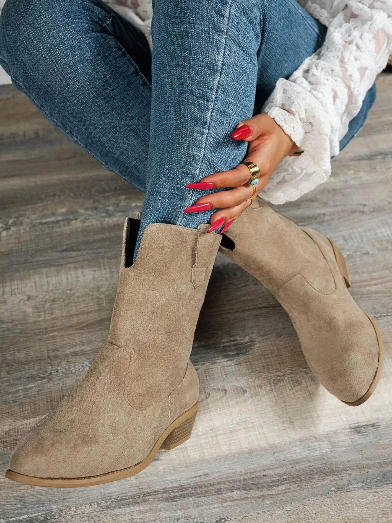 Western Style Block Heels Boots - ELY VESSA LLC