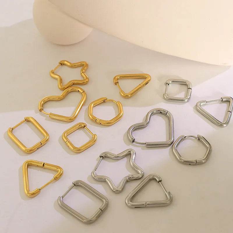 Titanium Steel Geometric Huggie Earrings - ELY VESSA LLC