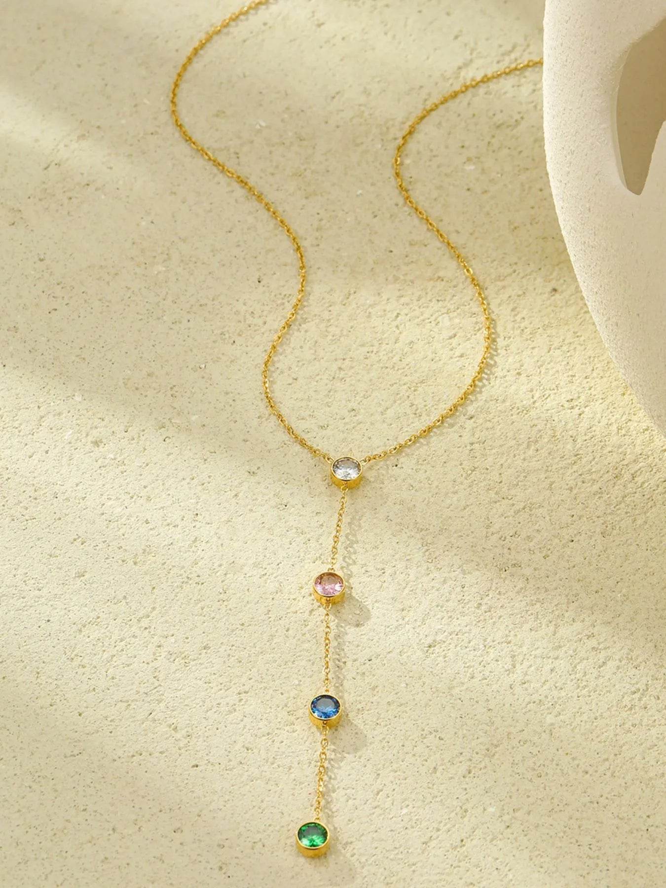 18K Gold-Plated Stainless Steel Zircon Y-Drop Necklace - ELY VESSA LLC