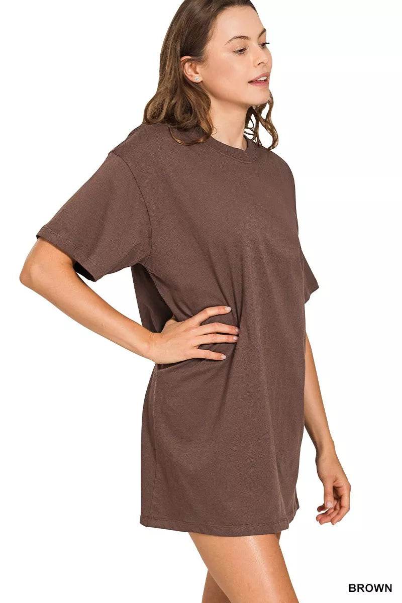 Zenana Short Sleeve Mini Tee Dress - ELY VESSA LLC