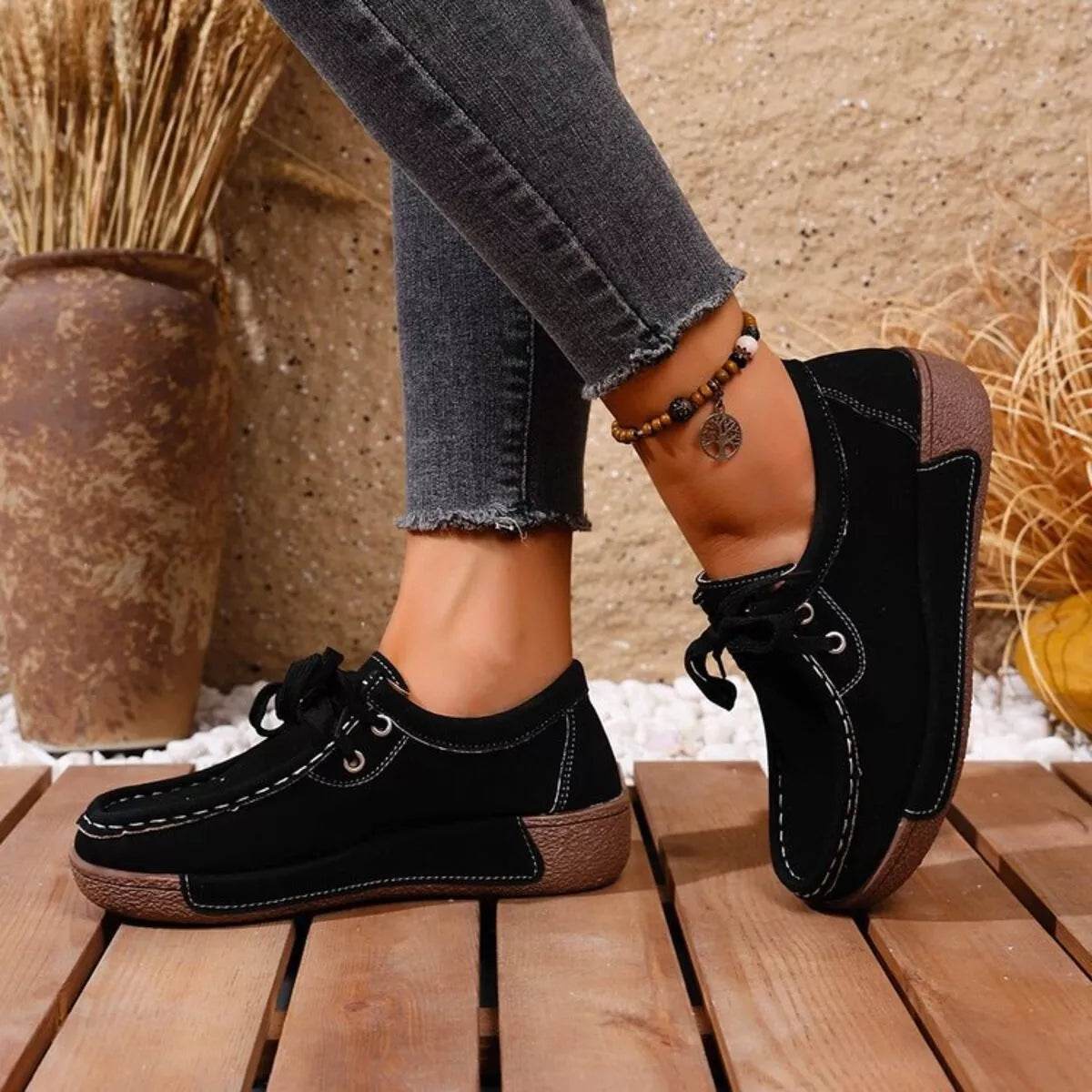 Round Toe Lace Up Sneakers - ELY VESSA LLC