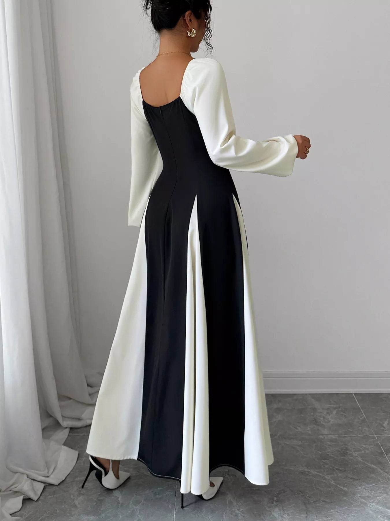 Color Block Square Neck Maxi Dress - ELY VESSA LLC