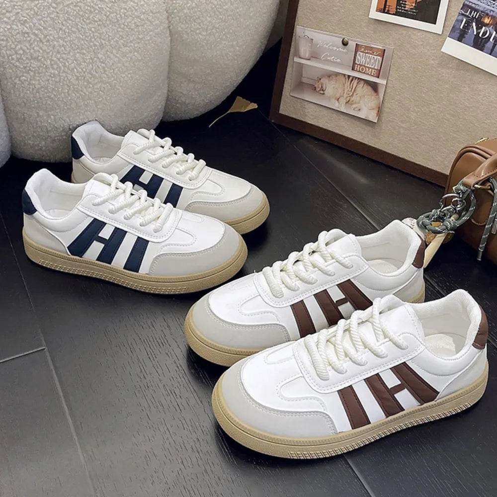 Contrast Round Toe Platform Sneakers - ELY VESSA LLC