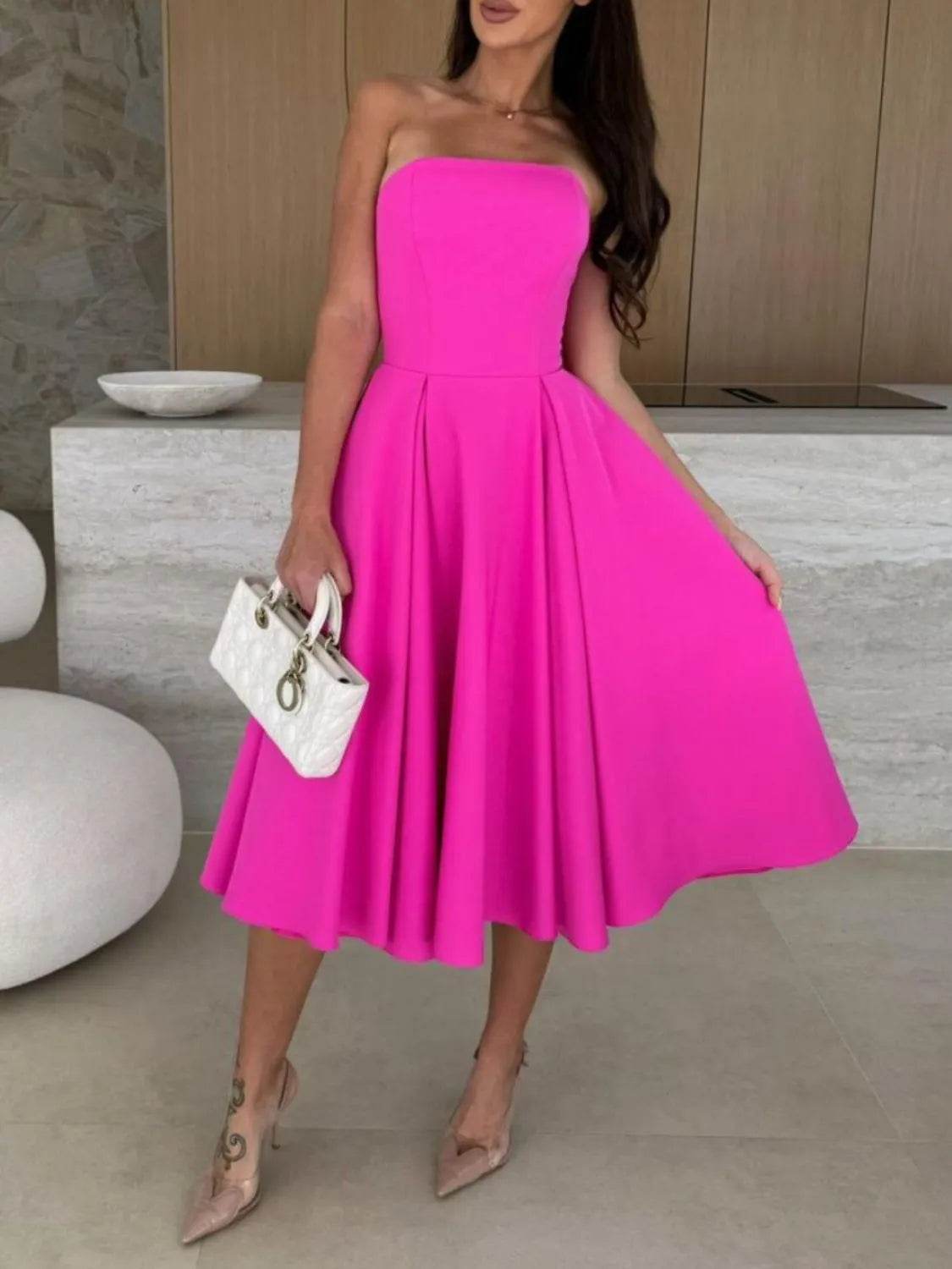Solid Color Tube Midi Dress - ELY VESSA LLC