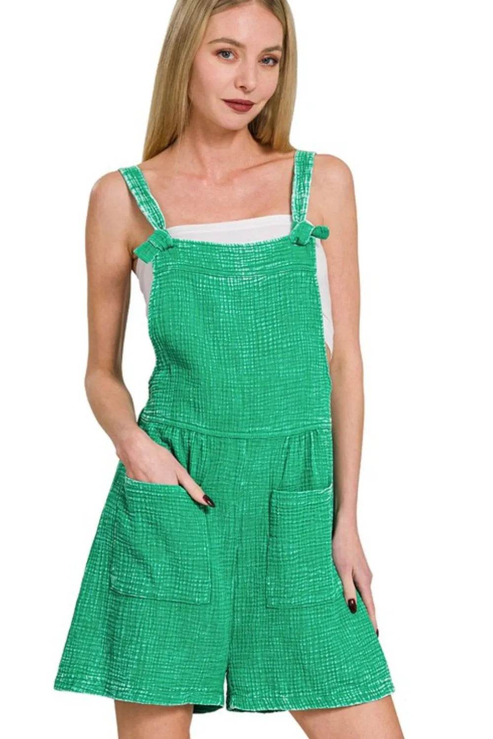 Zenana Woven Double Gauze Acid Washed Romper - ELY VESSA LLC