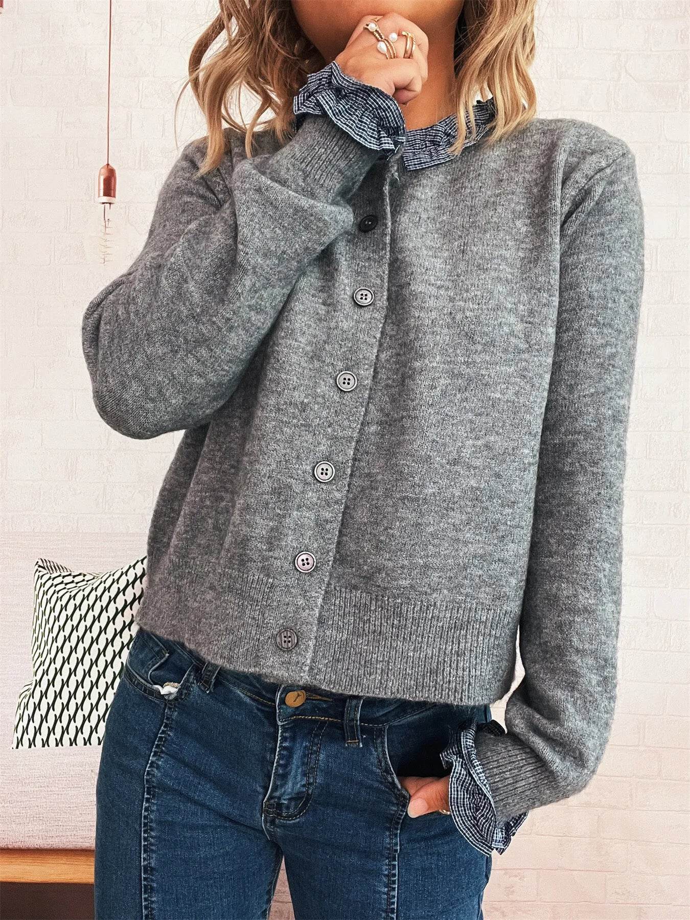 Button Up Long Sleeve Cardigan - ELY VESSA LLC
