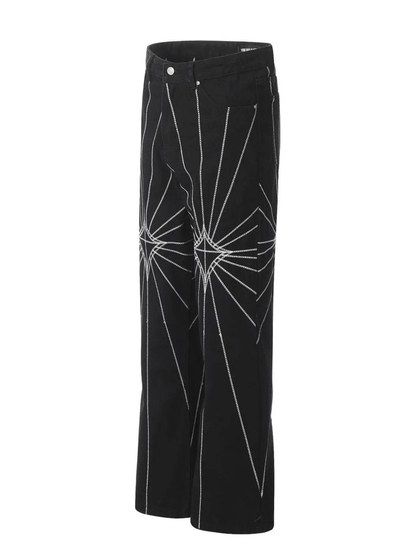 Men's Spider Web Embroidered Flared Jeans - ELY VESSA LLC