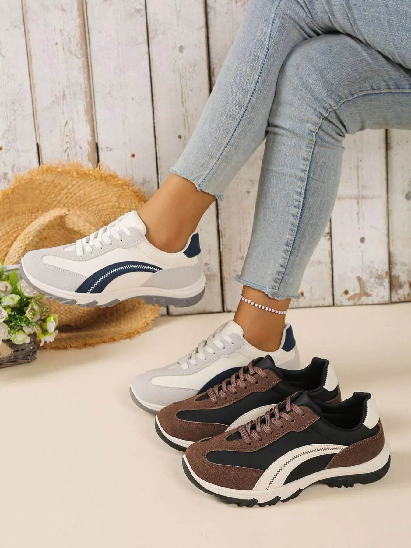 Contrast Lace Up Athletic - ELY VESSA LLC