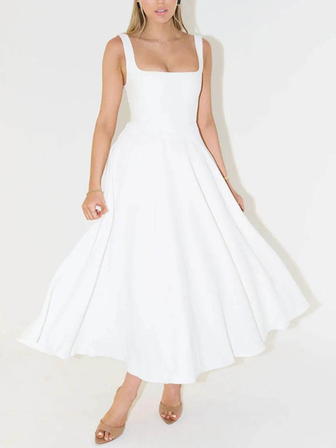 Square Neck Sleeveless Midi Dress - ELY VESSA LLC