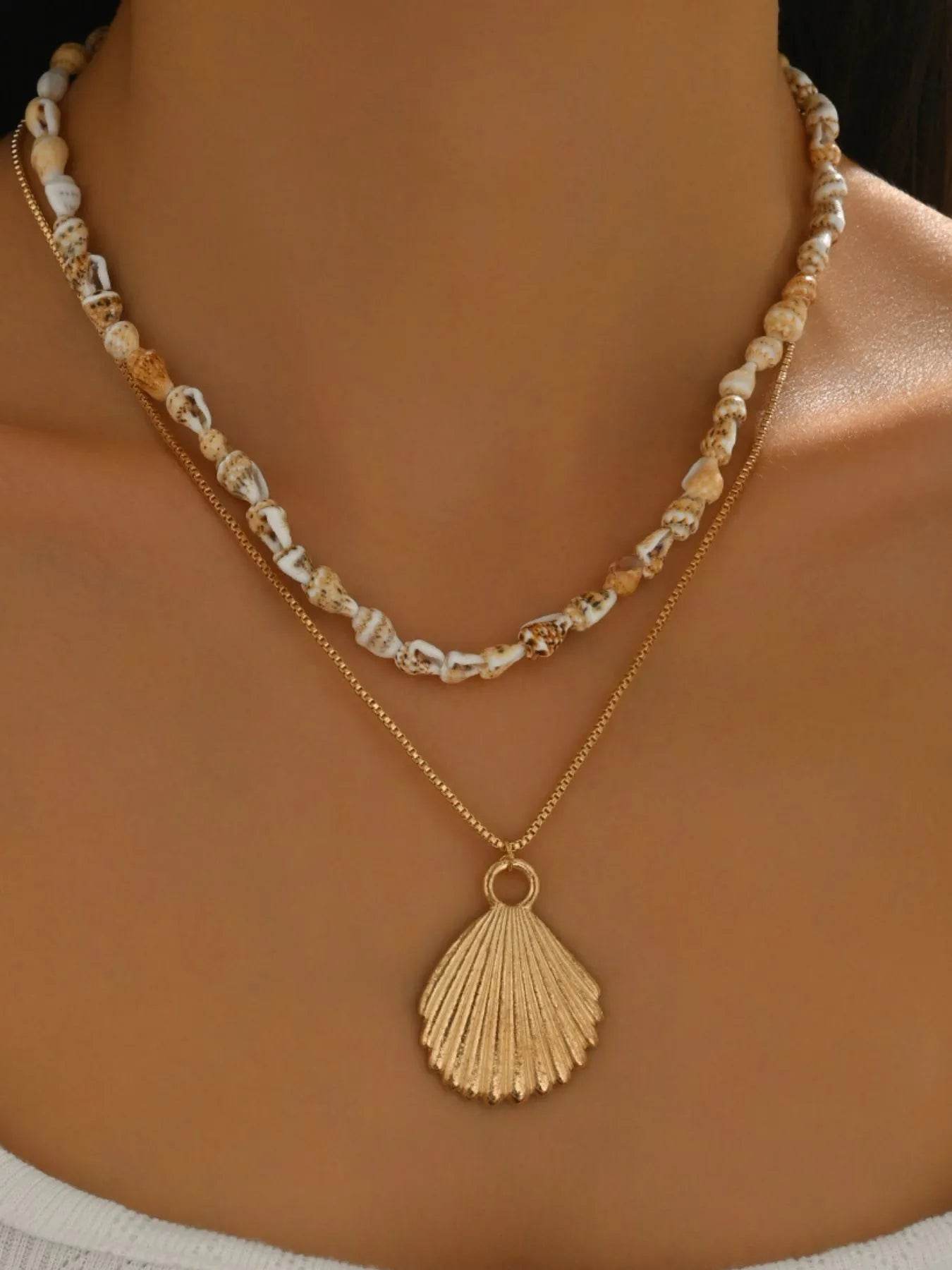 18K Gold-Plated Shell Layered Shell Pendant Necklace - ELY VESSA LLC