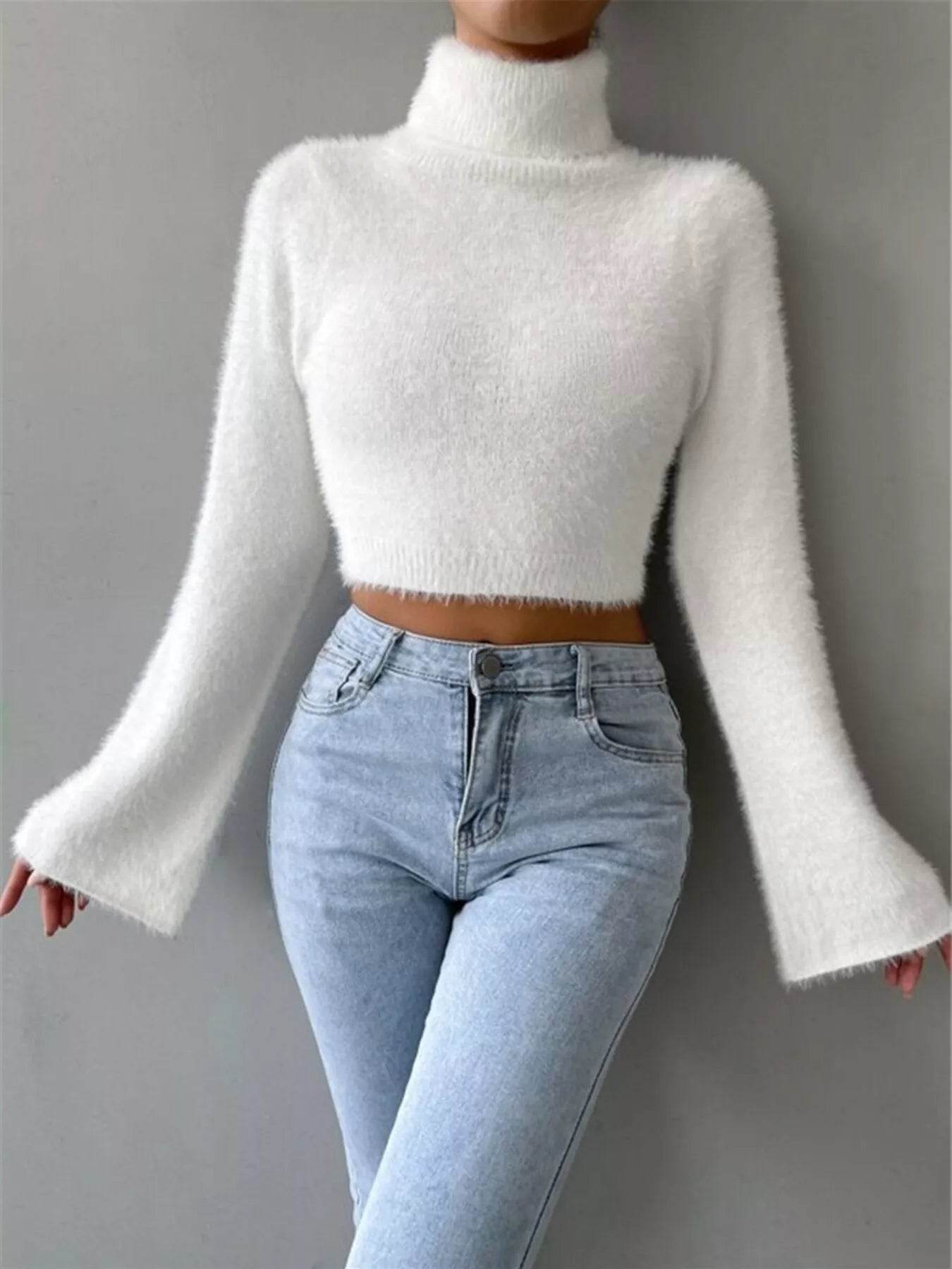 Turtleneck Flare Sleeve Sweater - ELY VESSA LLC