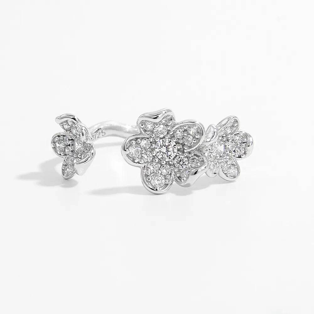 925 Sterling Silver Inlaid Zircon Open Ring - ELY VESSA LLC
