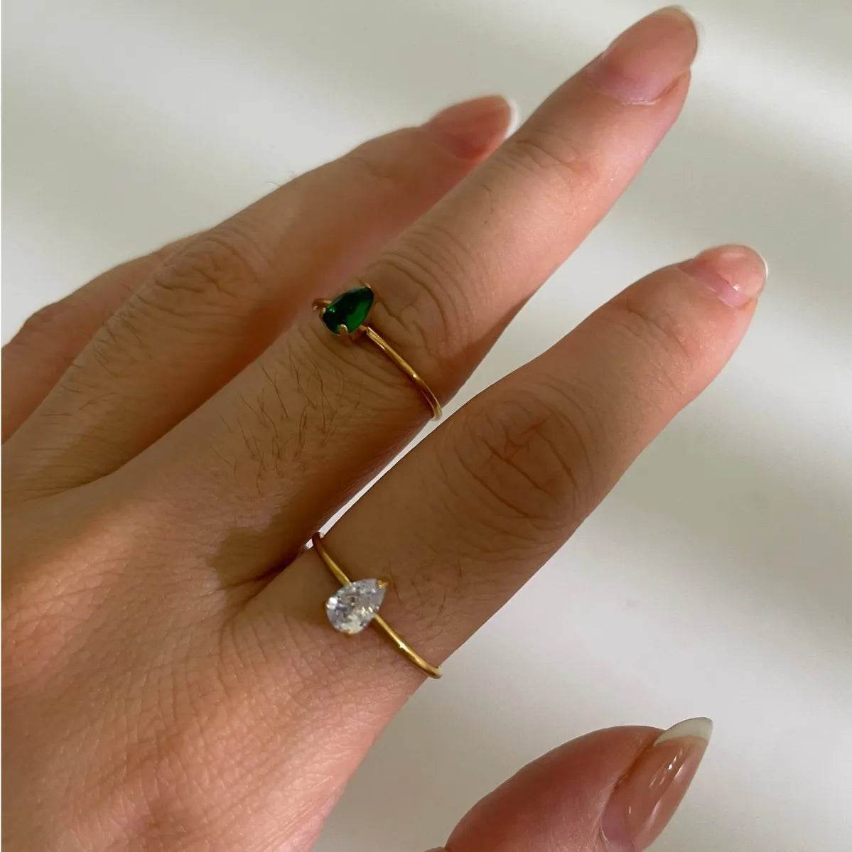 2-Piece 18K Gold-Plated Inlaid Zircon Open Ring - ELY VESSA LLC