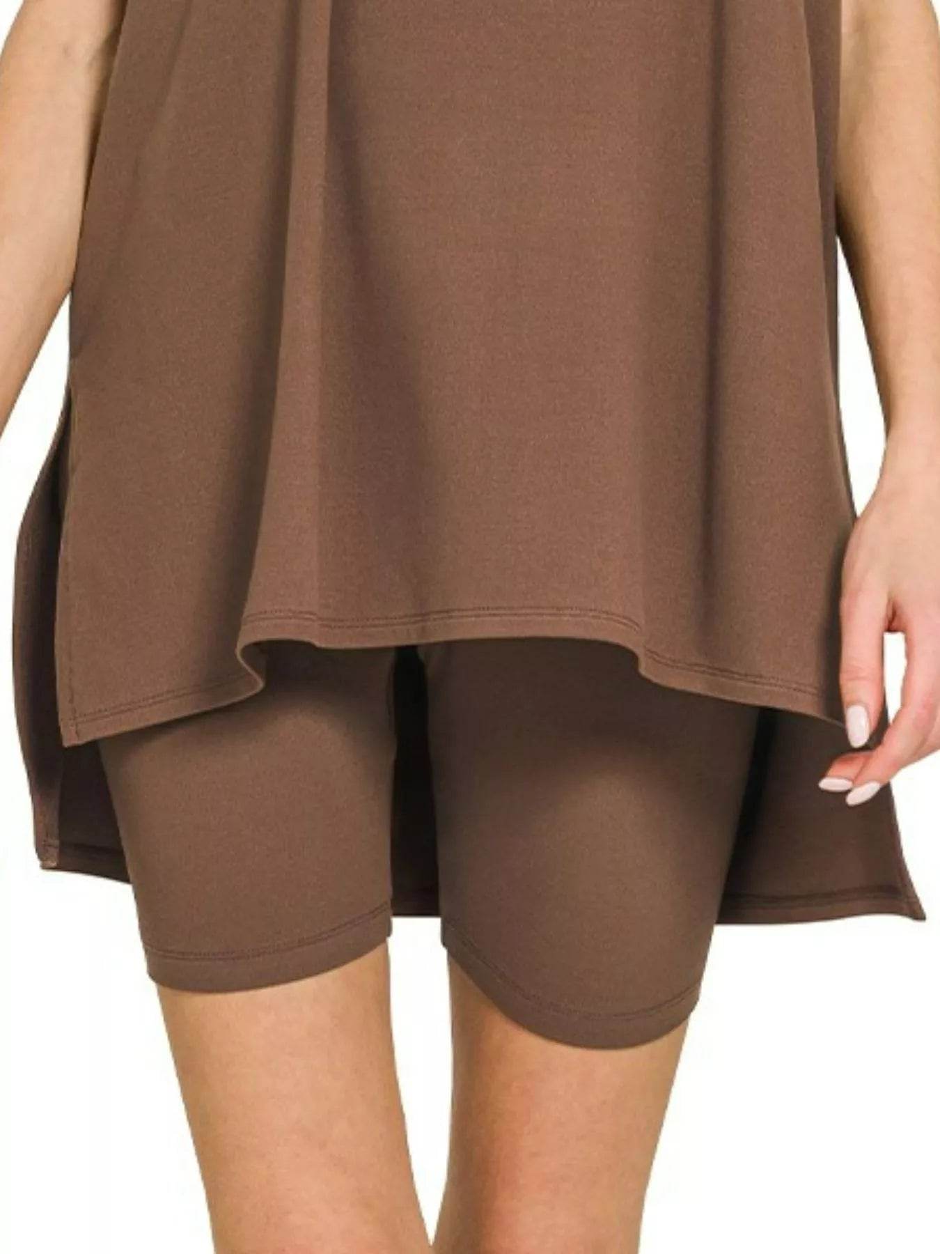 Zenana Full Size Brushed Dty Microfiber Round Neck Top and Biker Shorts Set Plus Size - ELY VESSA LLC