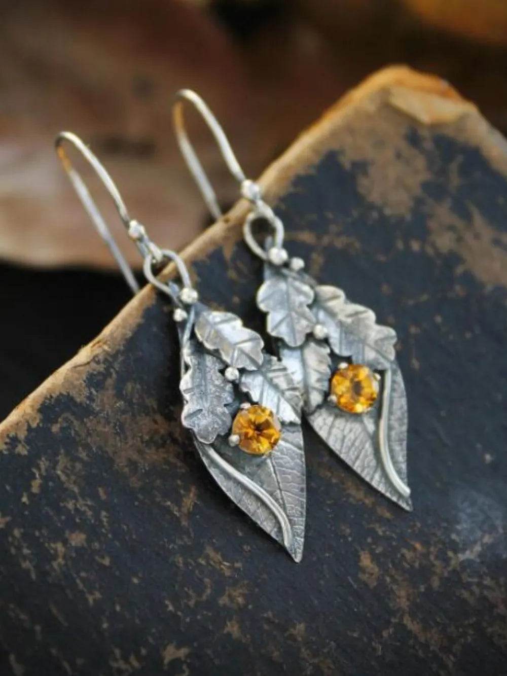 Alloy Rhinestone Leaf Shape Earrings - ELY VESSA LLC
