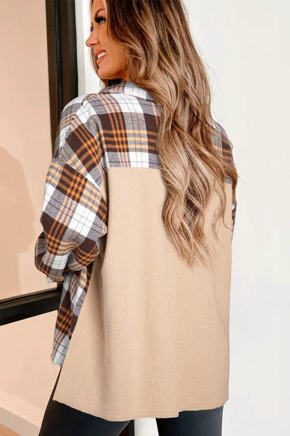 Plaid Button Up Long Sleeve Shacket - ELY VESSA LLC
