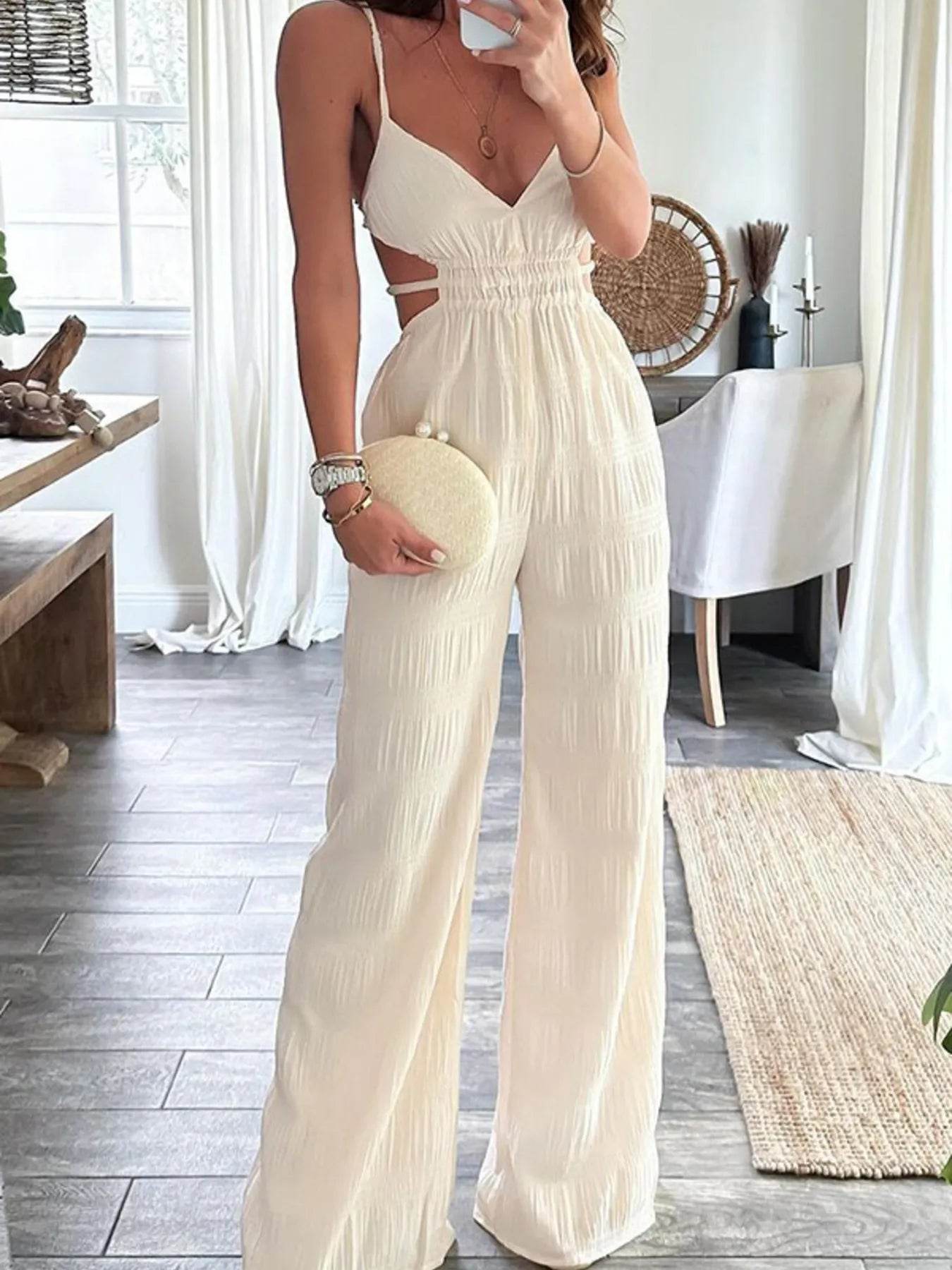 Cut-Out Wide Leg Jumpsuit - ELY VESSA LLC