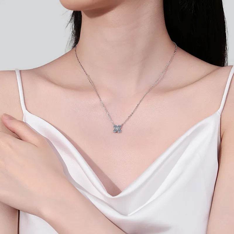 1.26 Carat Moissanite 925 Sterling Silver Geometric Shape Pendant Necklace - ELY VESSA LLC