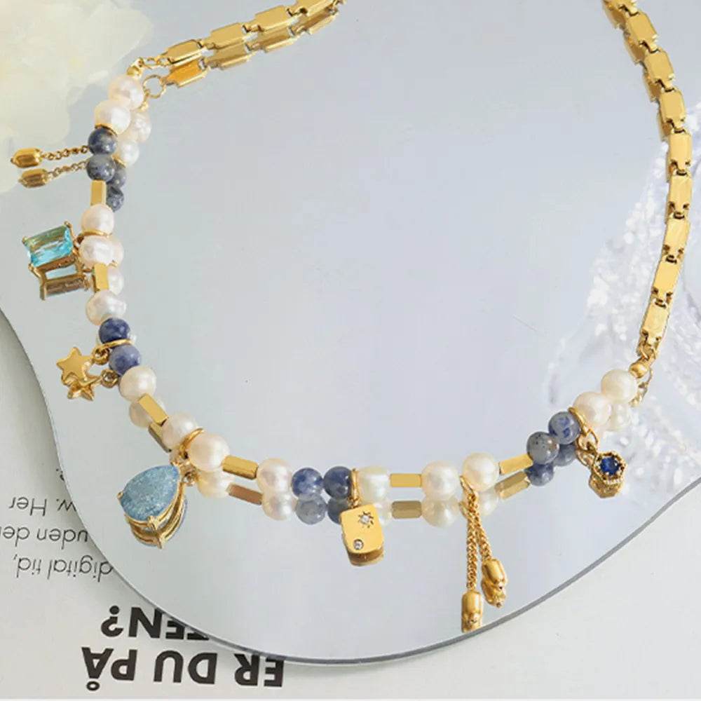 18K Gold-Plated Beaded Charm Necklace - ELY VESSA LLC