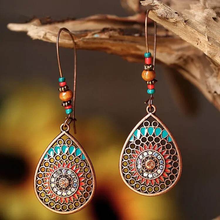Alloy Oil Drip Beaded Teardrop Earrings - ELY VESSA LLC