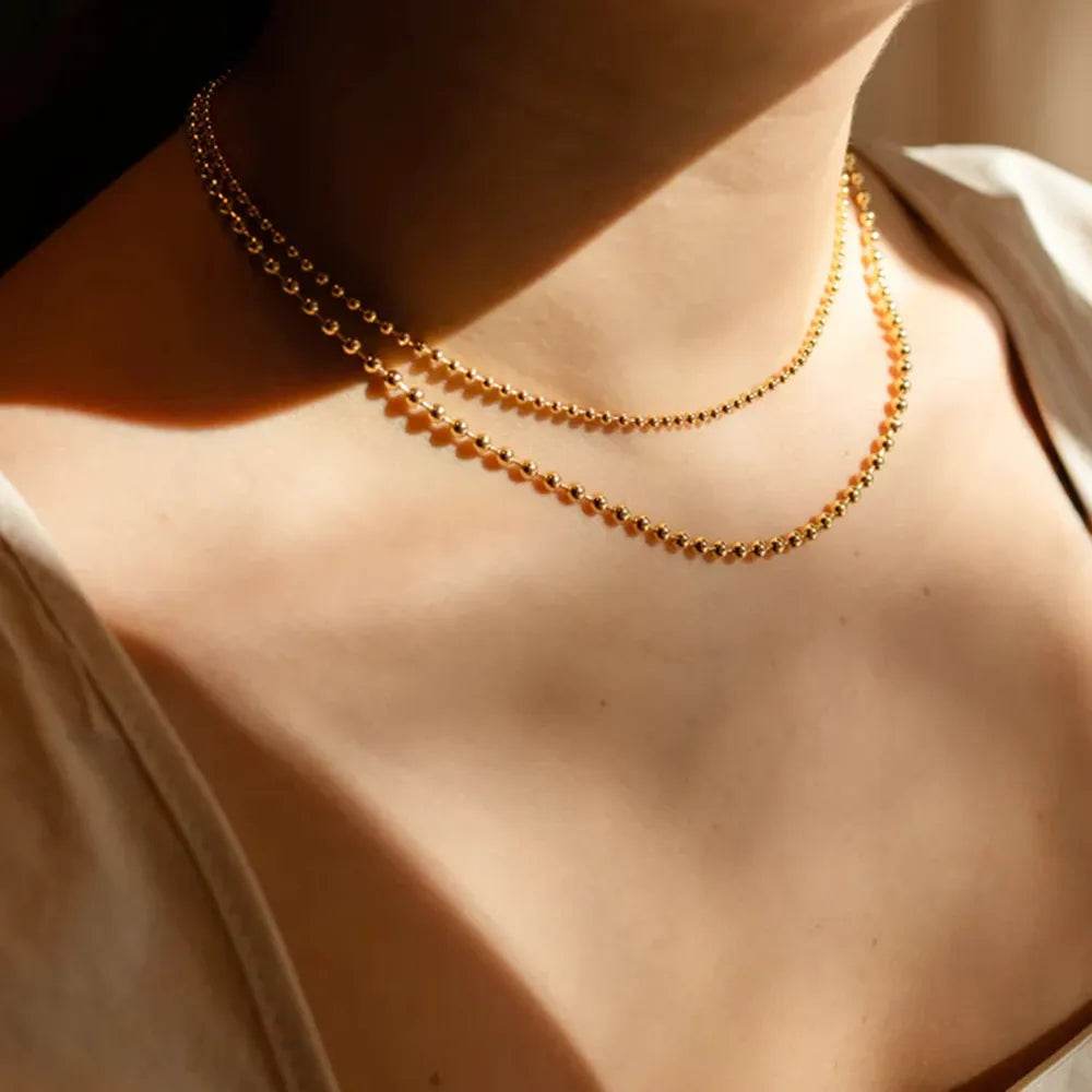 18K Gold-Plated Lobster Closure Bead Necklace - ELY VESSA LLC
