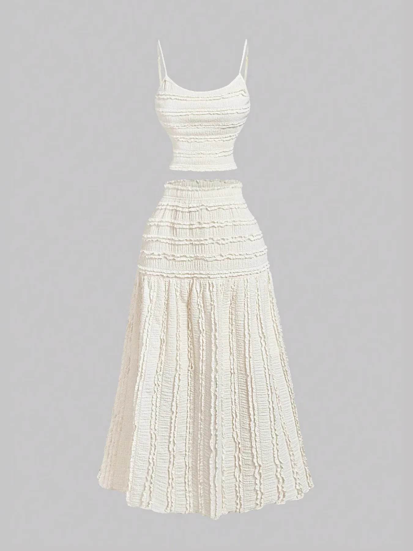 Frill Scoop Neck Cami and Skirt Set - ELY VESSA LLC