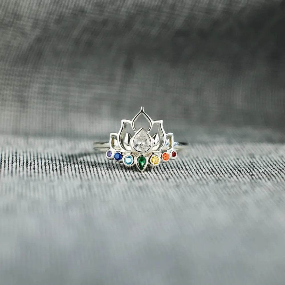 925 Sterling Silver Inlaid Zircon Lotus Shape Ring - ELY VESSA LLC