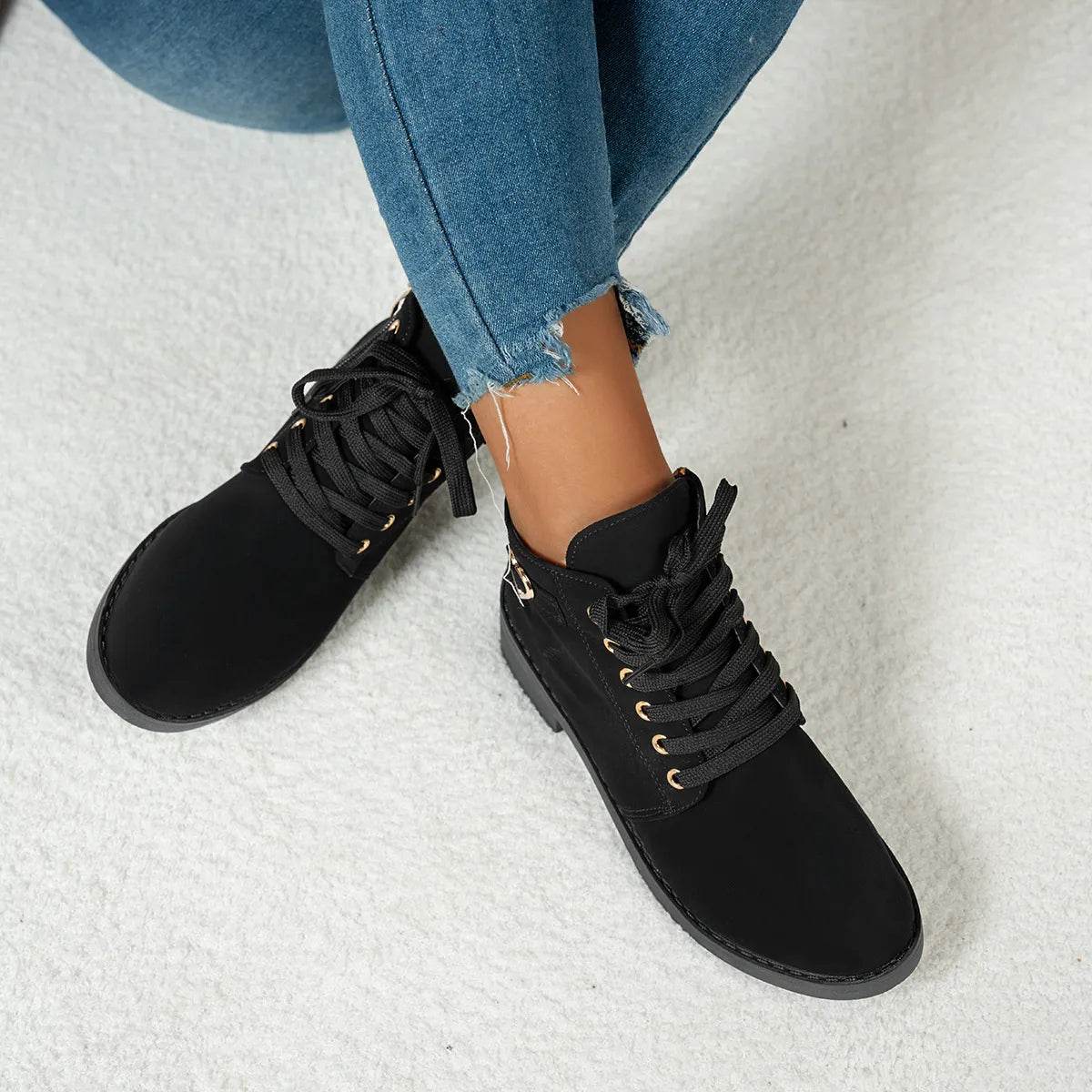 Lace-Up Ankle Boots with Heart Charm Detail - ELY VESSA LLC
