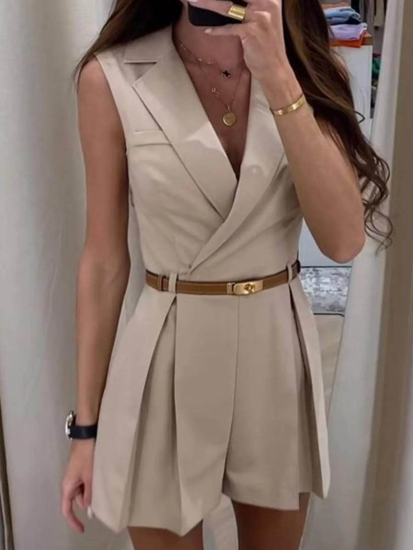 Solid Sleeveless Surplice Romper - ELY VESSA LLC