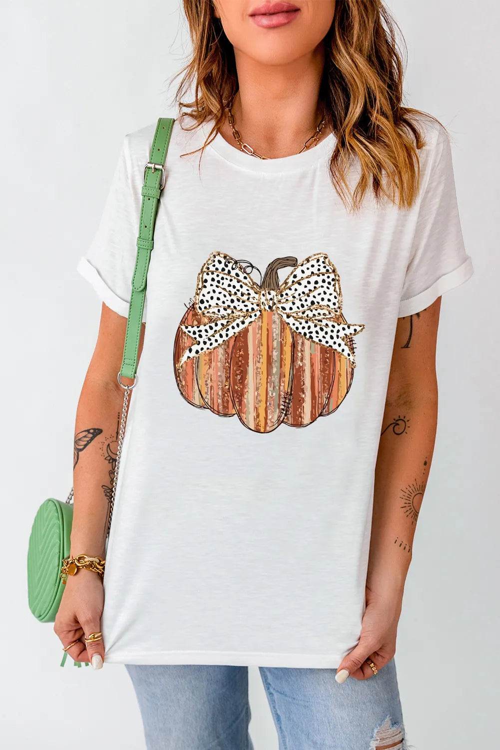 Full Size Pumpkin Round Neck Short Sleeve T-Shirt - ELY VESSA LLC