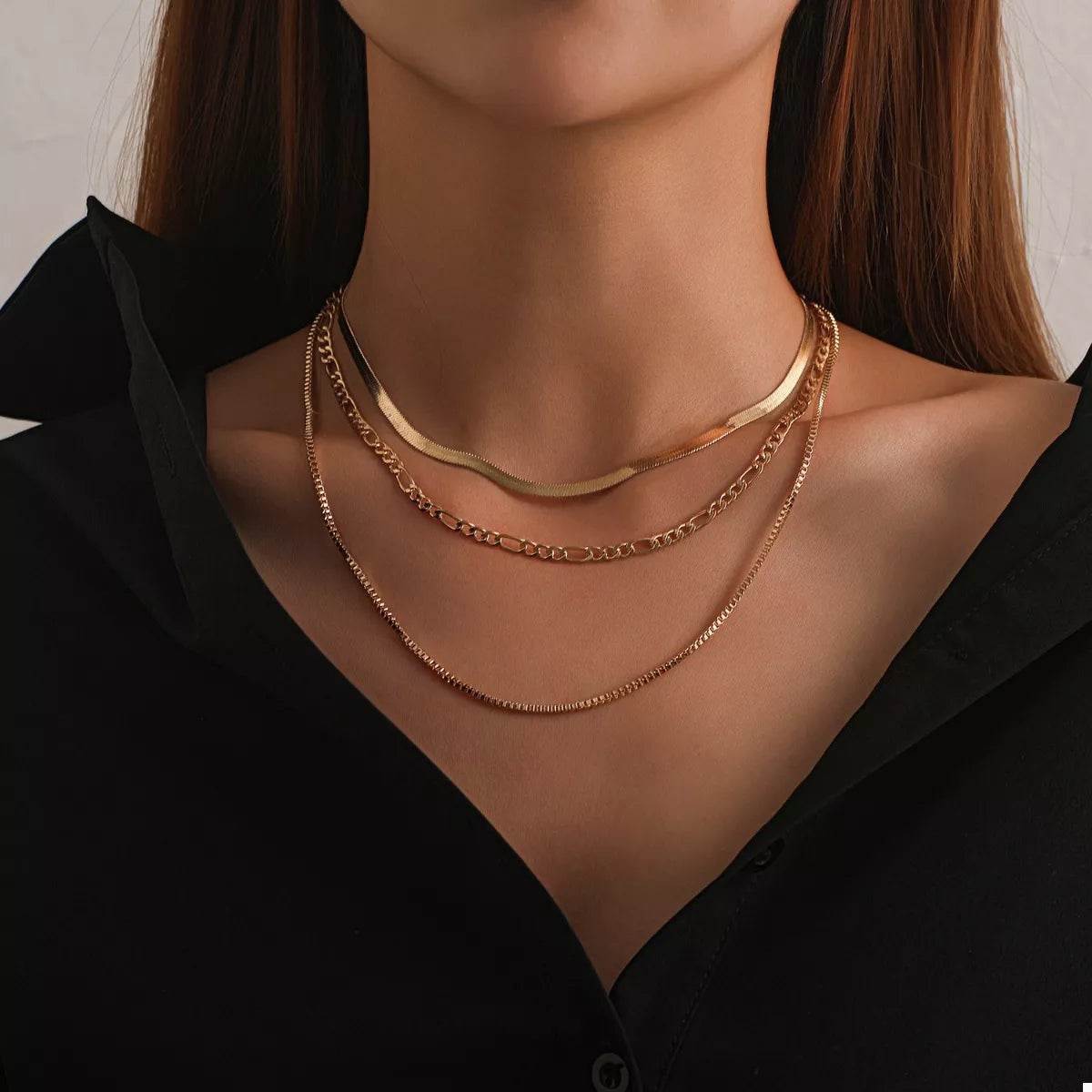 18K Gold-Plated Three-Layered Necklace - ELY VESSA LLC