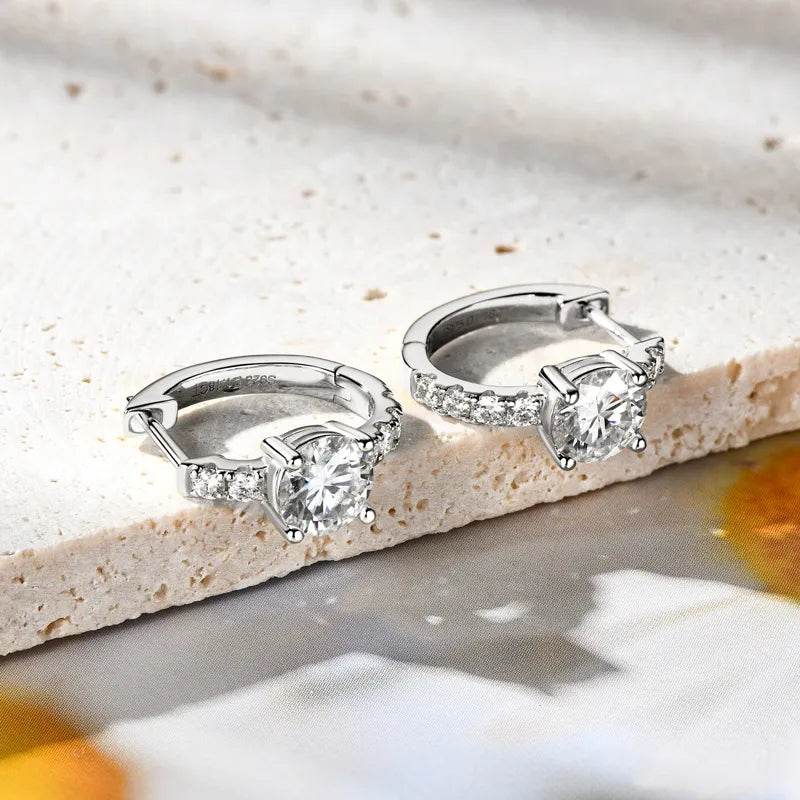 2.36 Carat Moissanite Zircon 925 Sterling Silver Hoop Earrings - ELY VESSA LLC