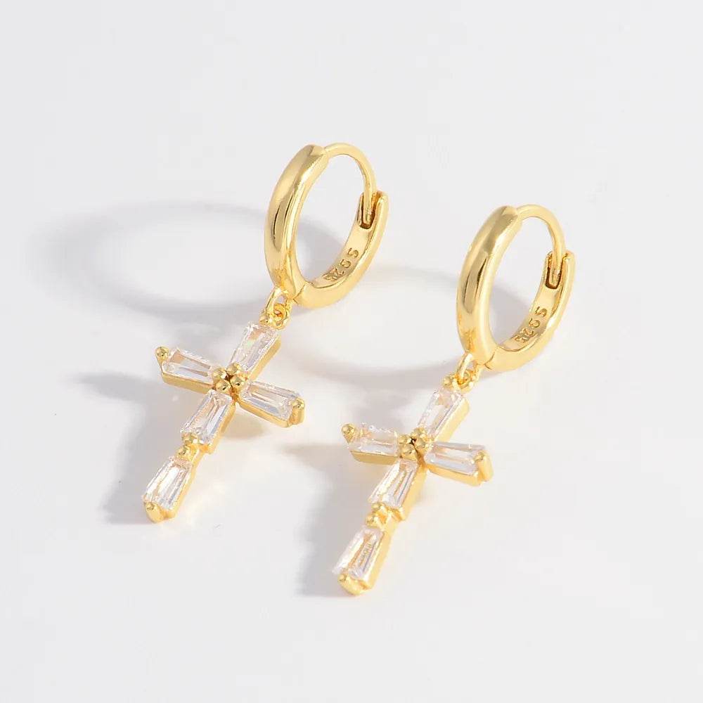 925 Sterling Silver Zircon Cross Earrings - ELY VESSA LLC