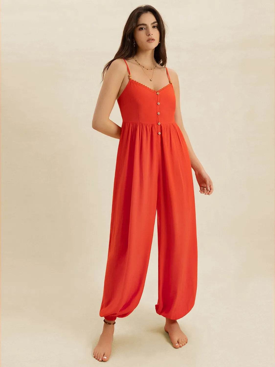 V-Neck Spaghetti Strap Jumpsuit - ELY VESSA LLC