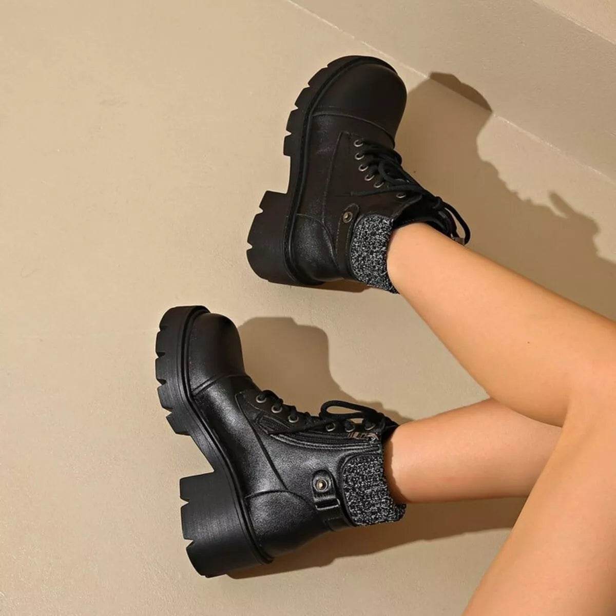 Round Toe Block Heels Boots - ELY VESSA LLC