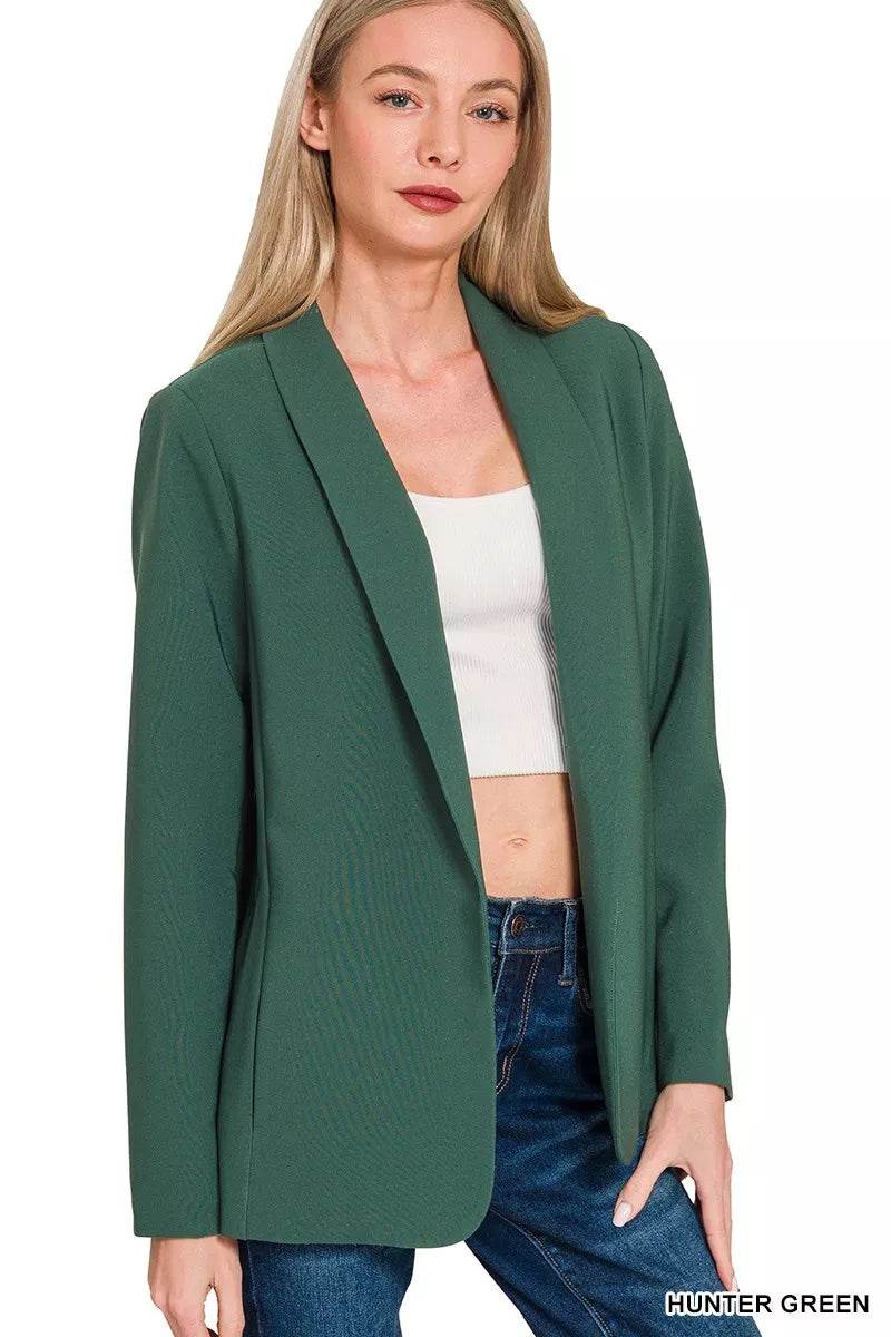 Zenana Woven Long Sleeve Blazer With Lining - ELY VESSA LLC