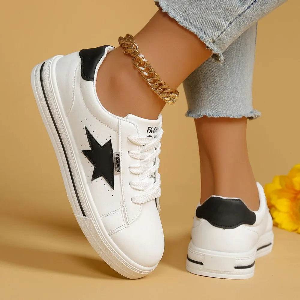 Star Round Toe Lace Up Sneakers - ELY VESSA LLC