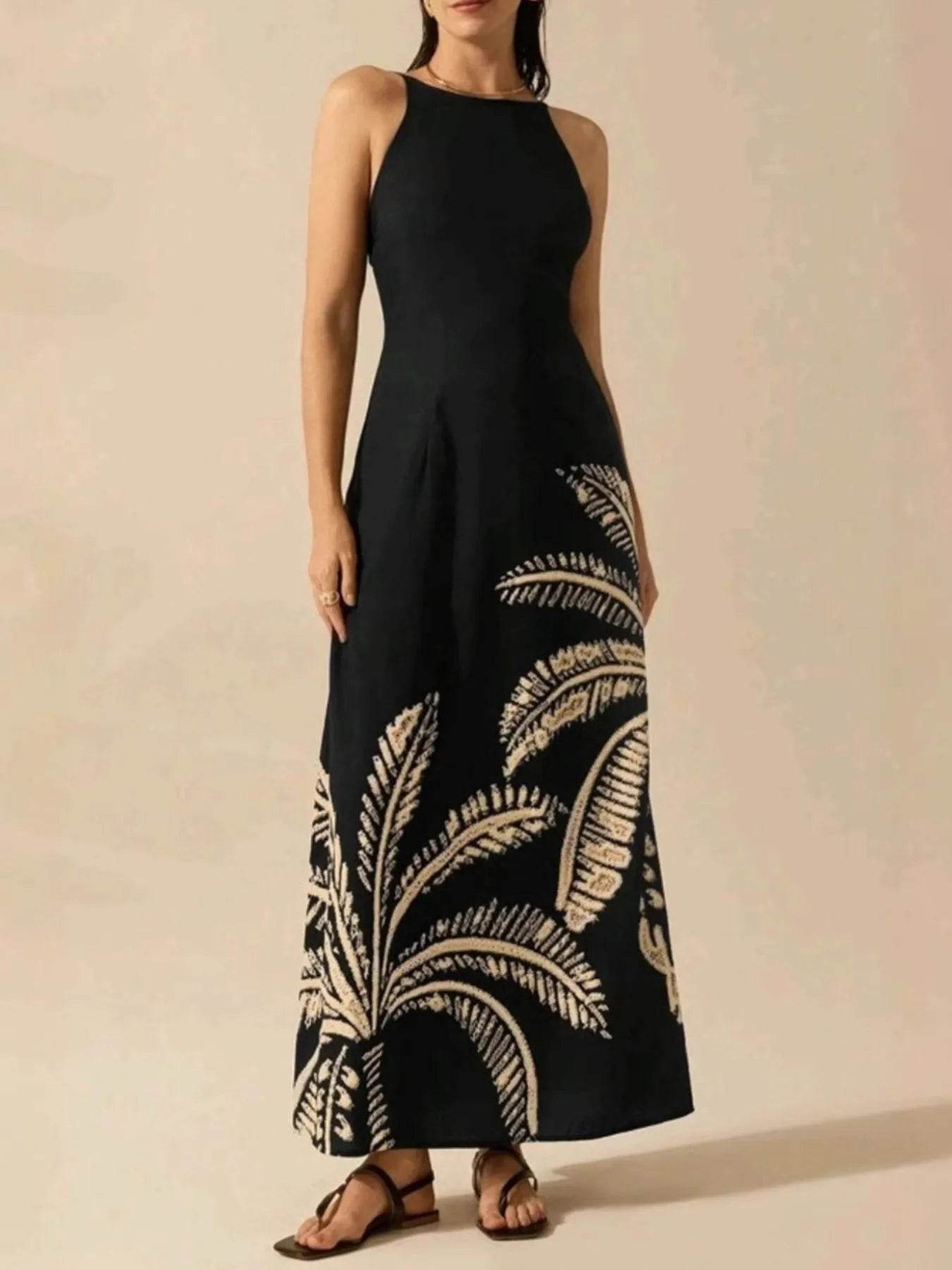 Printed Sleeveless Maxi Dress - ELY VESSA LLC