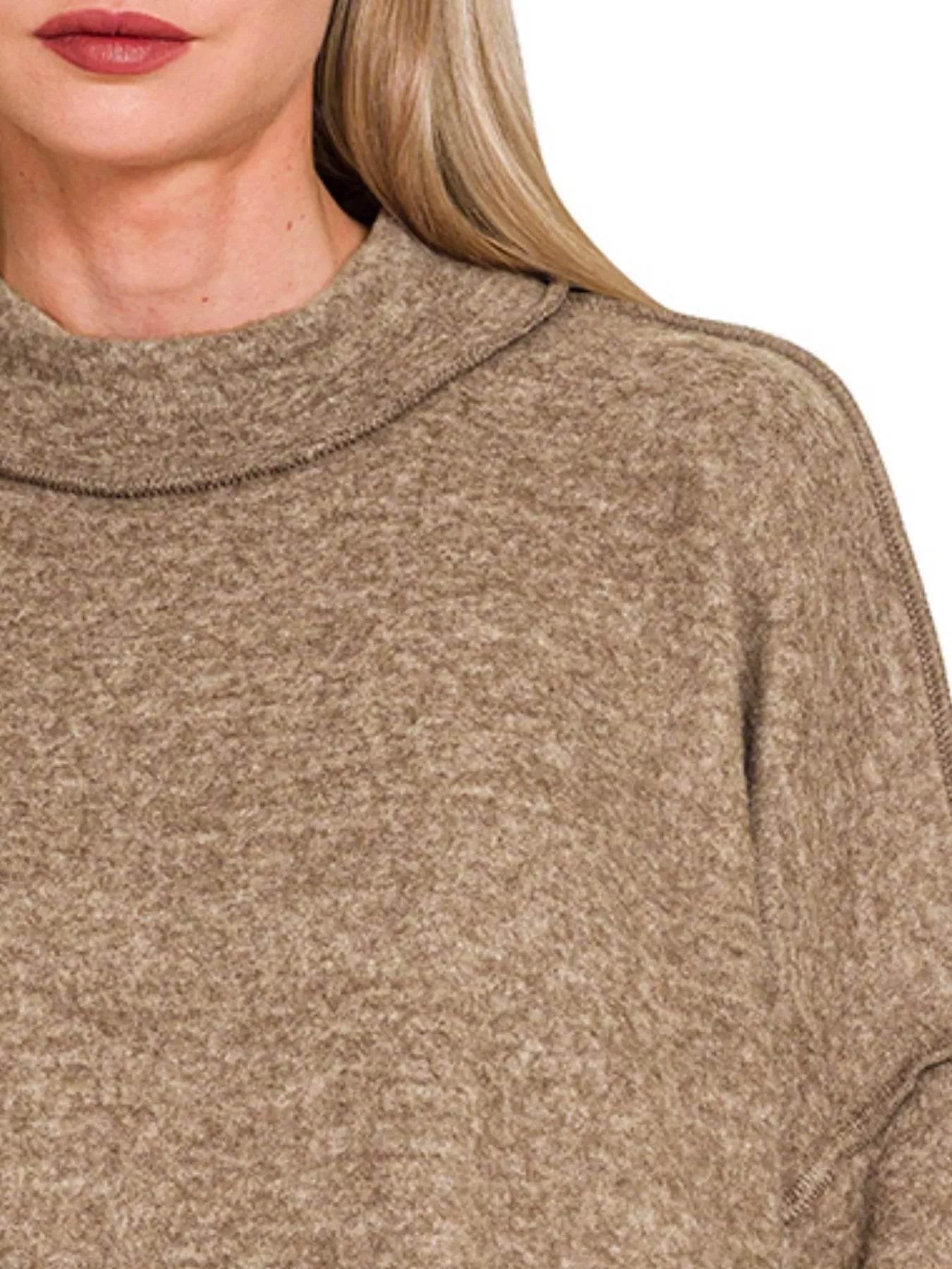 Zenana Brushed Melange Hacci Cropped Sweater - ELY VESSA LLC