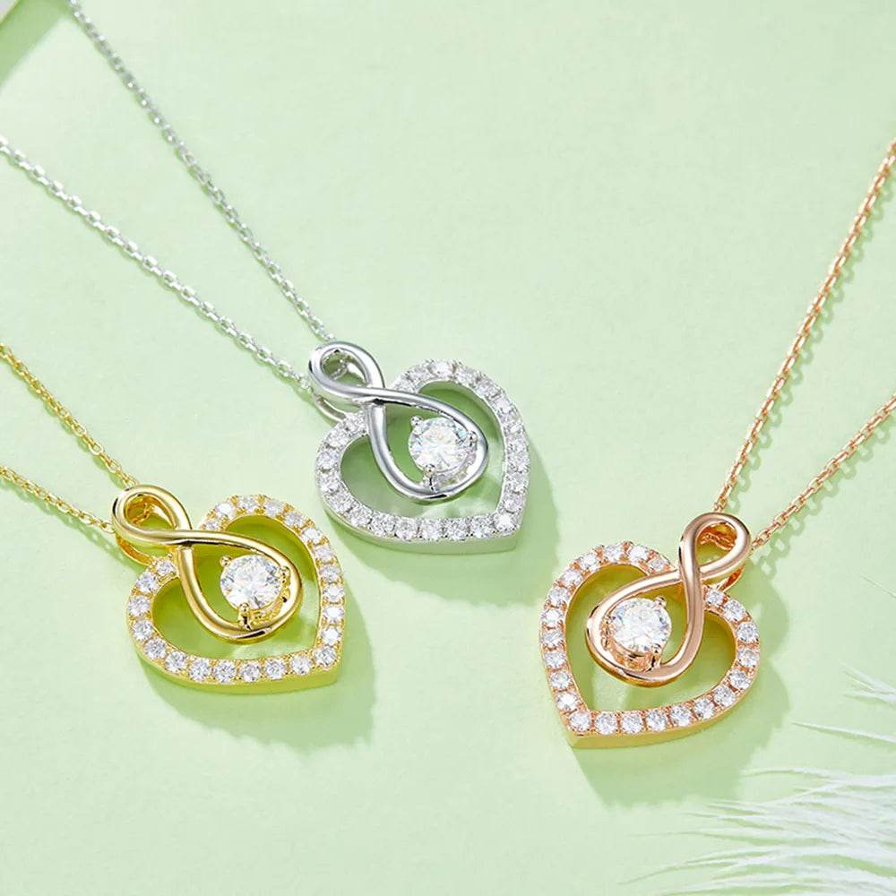 1 Carat Moissanite 925 Sterling Silver Heart Shape Necklace - ELY VESSA LLC