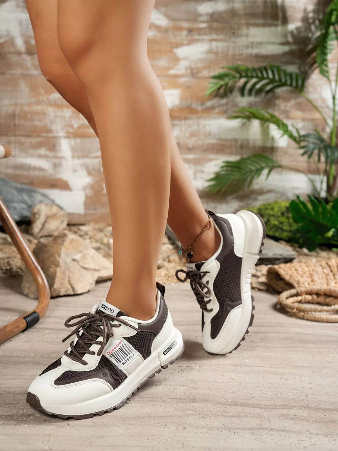 Round Toe Lace Up Sneakers - ELY VESSA LLC