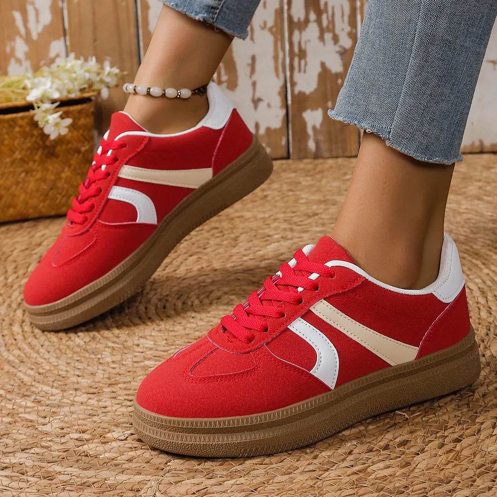 Lace Up Round Toe Contrast Sneakers - ELY VESSA LLC