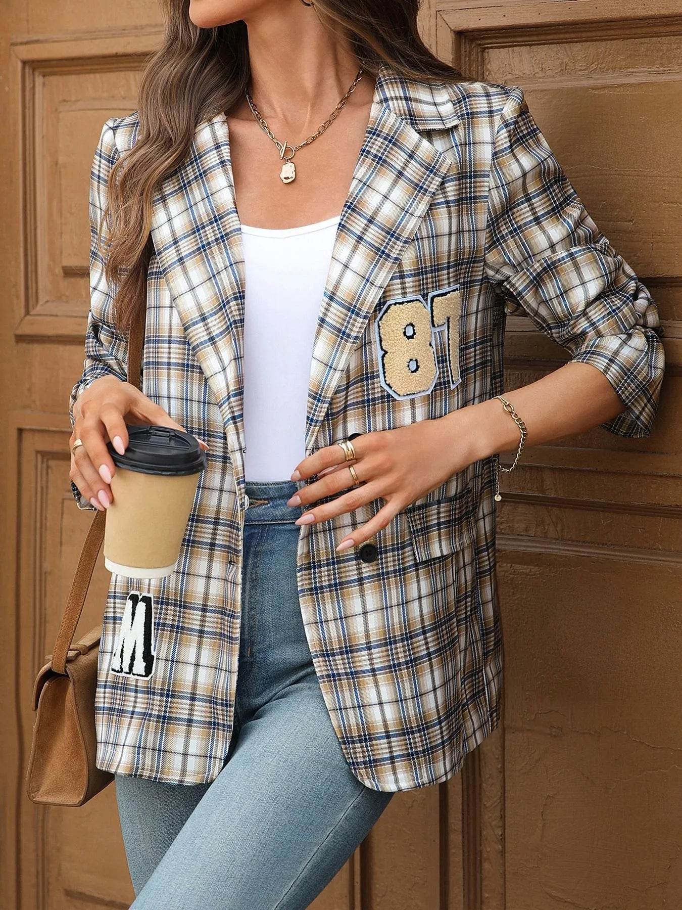 Number 87 Plaid Long Sleeve Blazer - ELY VESSA LLC