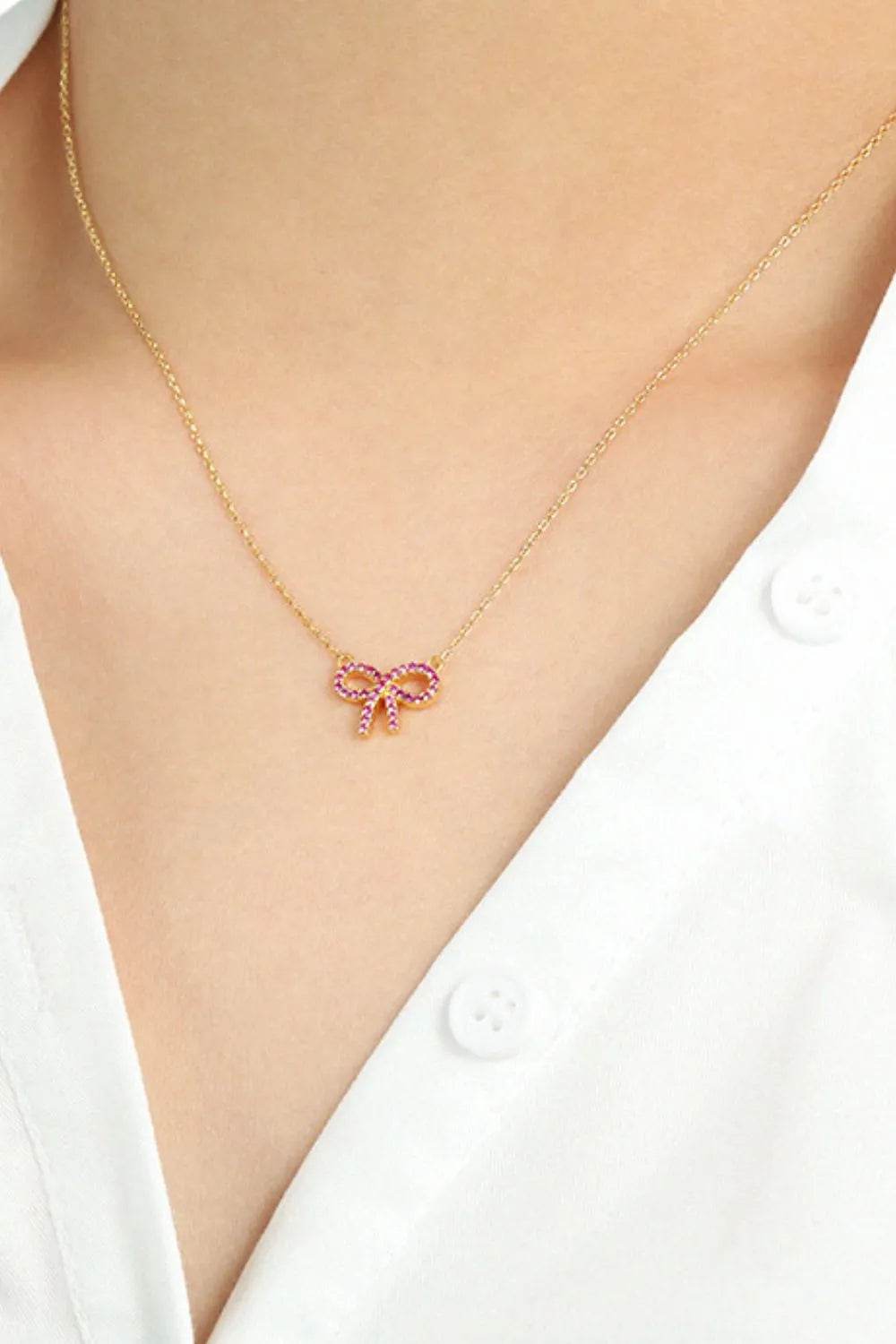 925 Sterling Silver Bow Necklace - ELY VESSA LLC