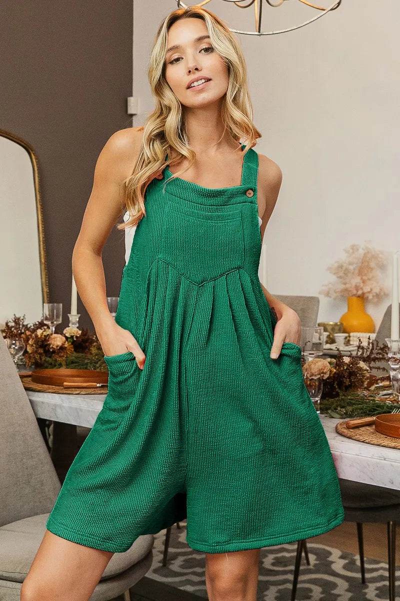 BiBi Crinkle Rib Textured Wide Leg Shortalls - ELY VESSA LLC