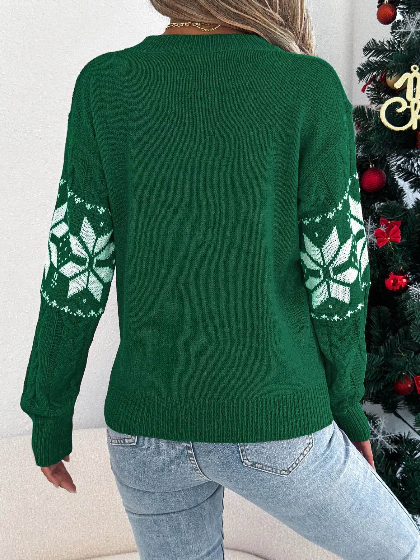 Christmas Snowflake Cable Knit Sweater - ELY VESSA LLC